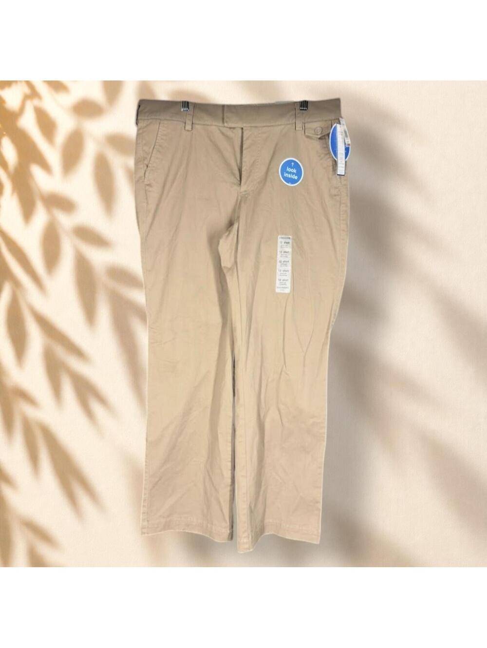 New Dockers Pants Women 12 Brown Mid Rise Slim Flat Front Straight Cotton Casual